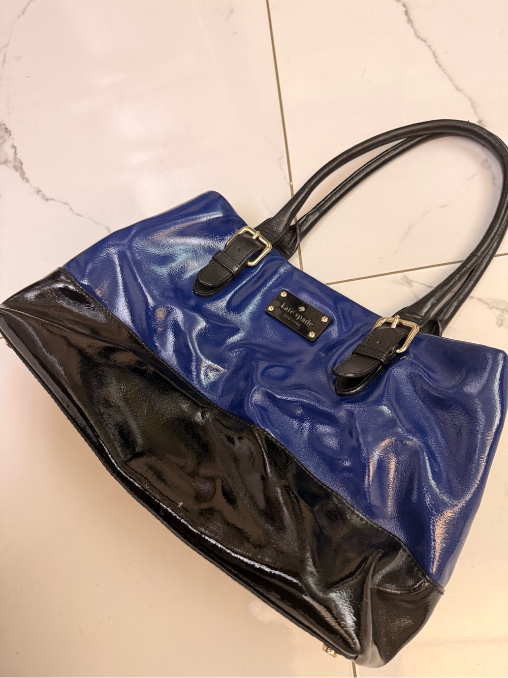 kate spade Blue and Black Patent Leather Two-Tone Tote - Picture 2 of 10